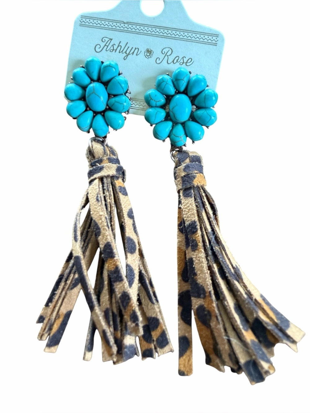 Ashlyn Rose Turquoise Flower Tassel Earrings New